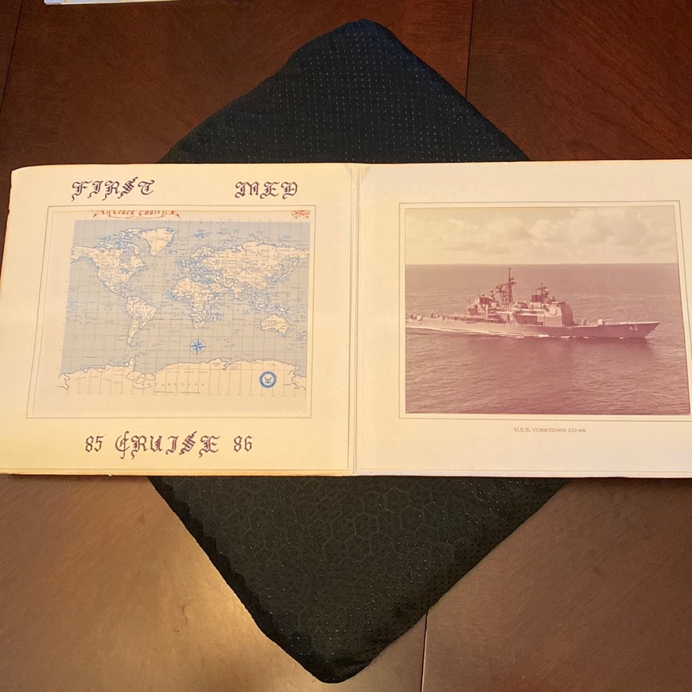 Vintage US Navy 1985-1986 Med Cruise Matted Photo Track Chart USS Yorktown CG48